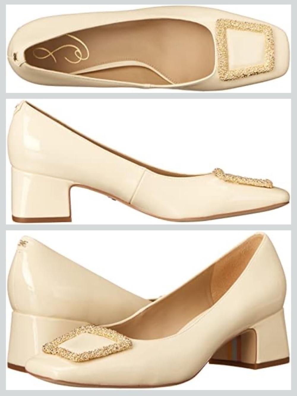Sam Edelman Thalia Patent Modern Ivory Square Toe Block Heel Pump 8